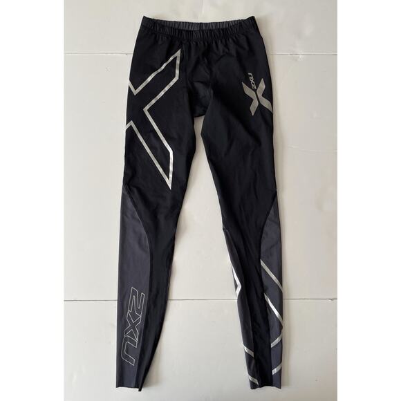 2XU Compression Tights Men ST Gray Black Metallic Print Elite Athletic Sport - Picture 1 of 10